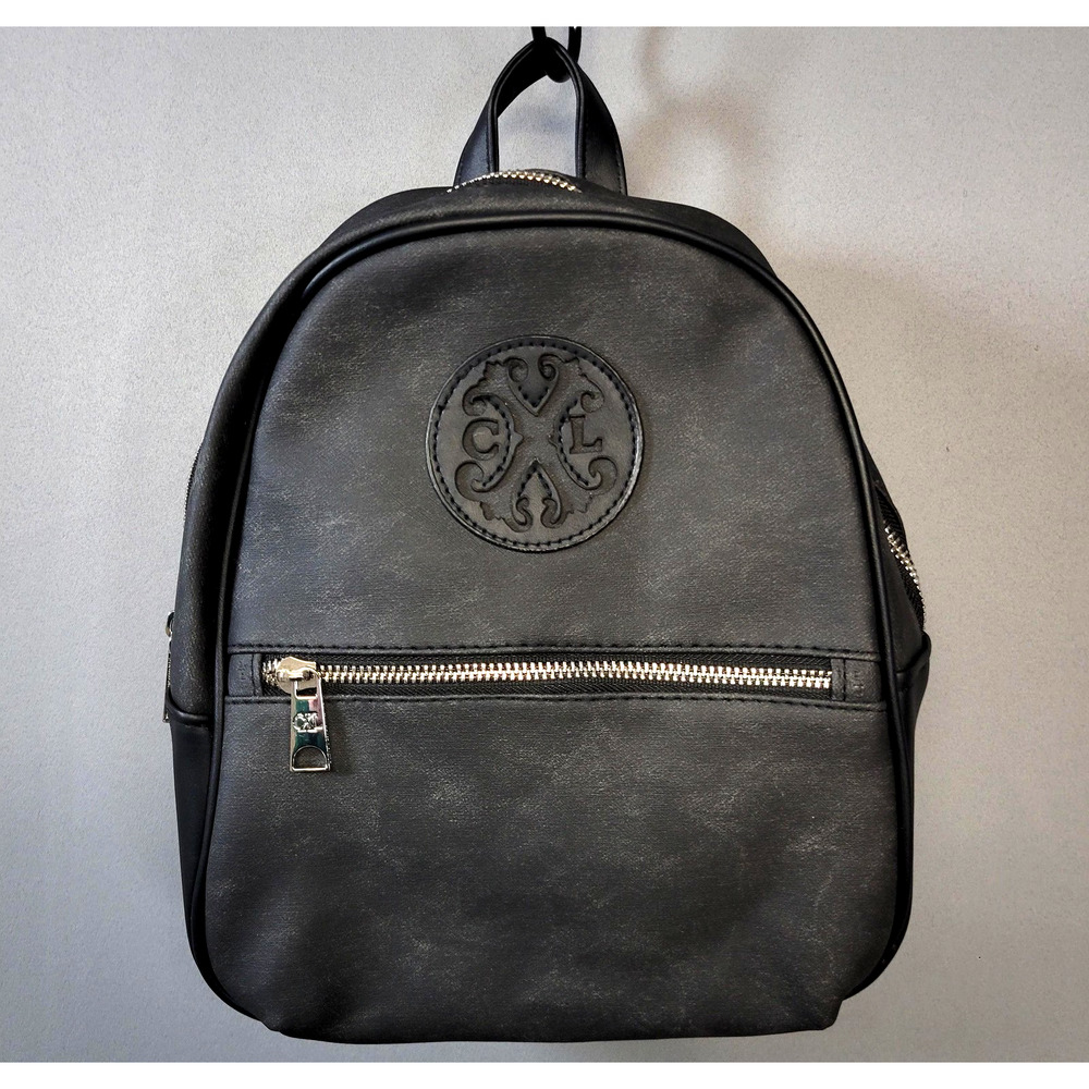 CXL by Christian Lacroix Backpack Womens Black Denim Marley PU Zip Logo Pockets